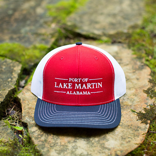 Port Of Lake Martin Trucker Hat Red and Navy