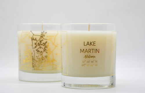 Lake Martin Alabama Map Candle Bourbon Glass in Lake House fragrance